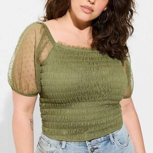 Torrid Women's Plus Size Dot Mesh Square Neck Smocked Crop Top